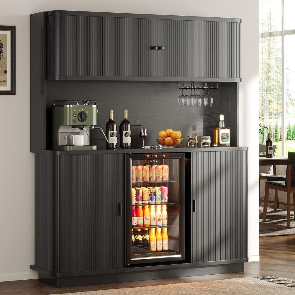 Godchoices 70.8" Tall Fluted Coffee Bar Cabinet with Mini Fridge Space, ...