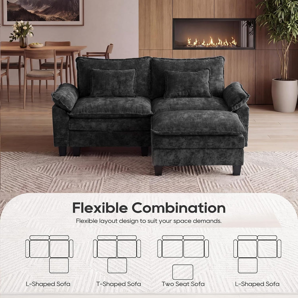 URRED Oversized Modular Sectional Sofa，Black：87" L Shaped