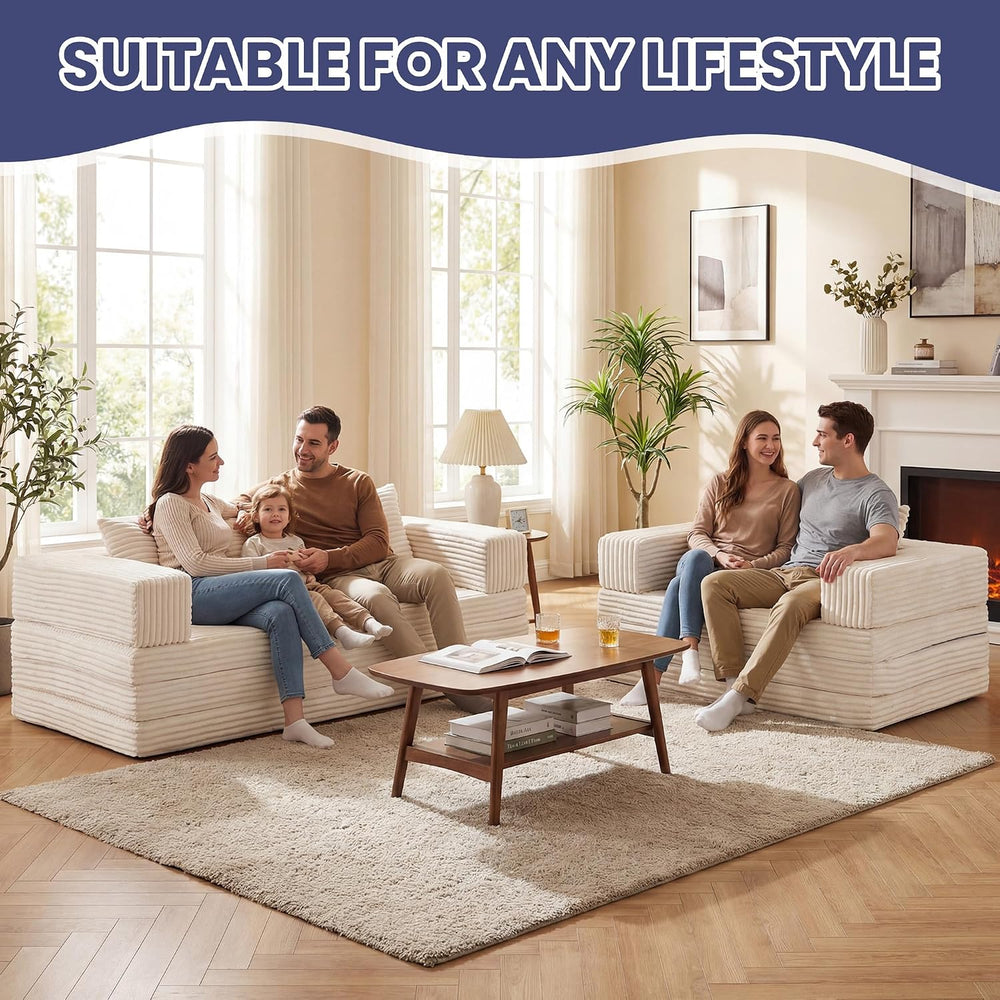 Convertible Sofa Bed, 4-in-1 Boneless Loveseat with Removable Armrests Backre...