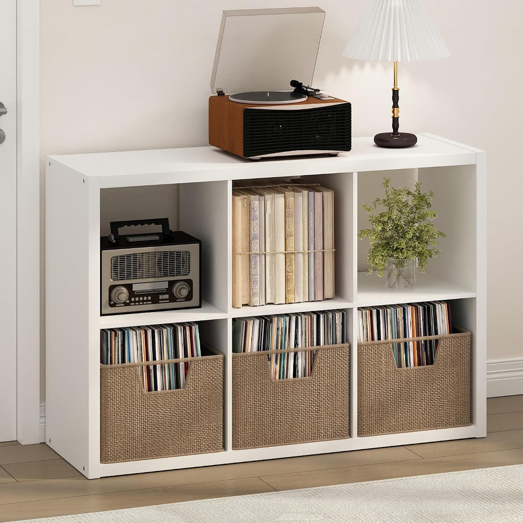 Furinno Cubicle Record Player Stand, 6-Cube Vinyl Record Storage, White