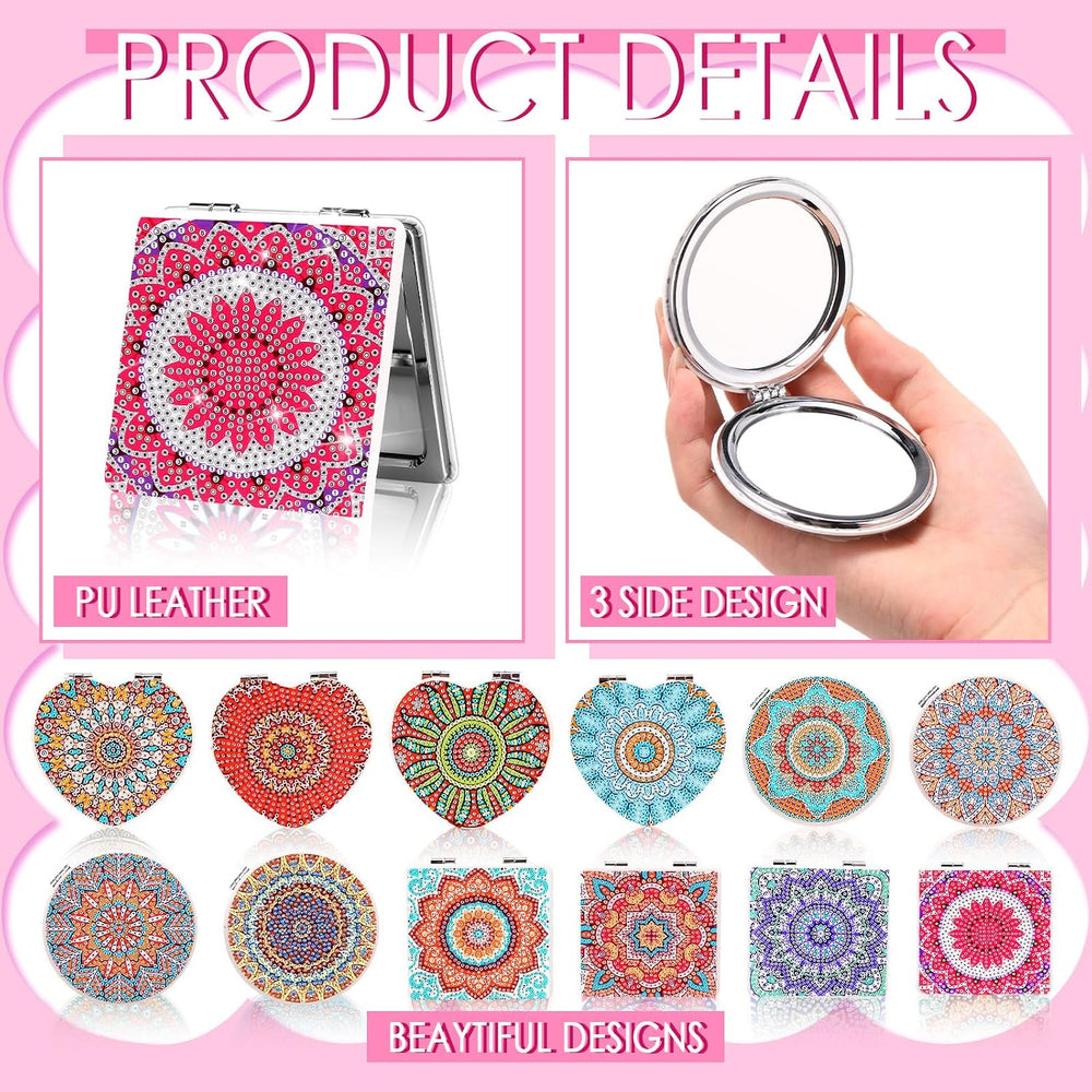 Geetery 12 Pcs Painting Compact Mini Mirror DIY Painting Portable Folding Han...