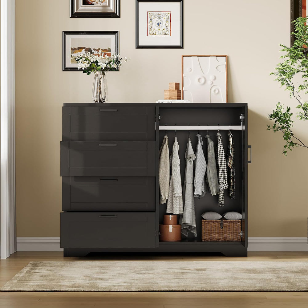 GarveeHome Multifunctional Wooden Dresser for Bedroom, 43.3 in H 2 Door Wardr...