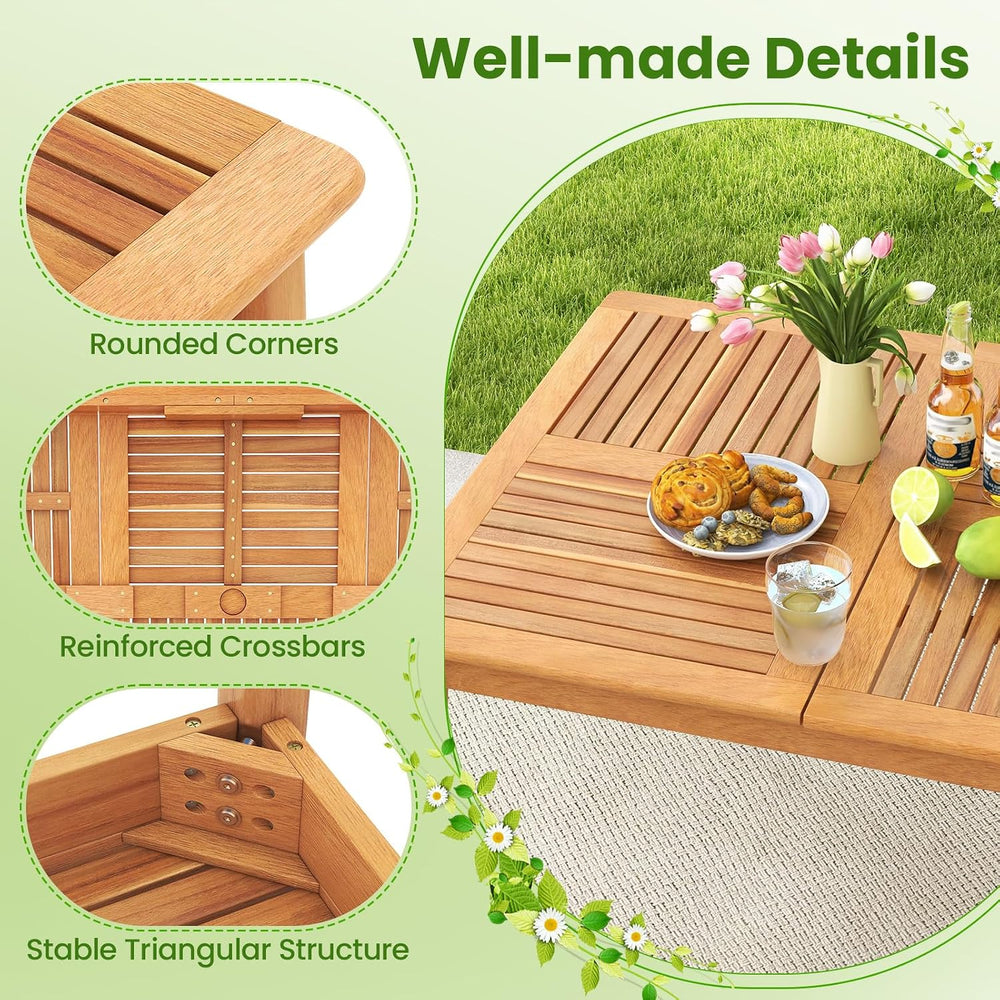 Tangkula 6-Person Outdoor Acacia Wood Dining Table, 67" Rectangular Table