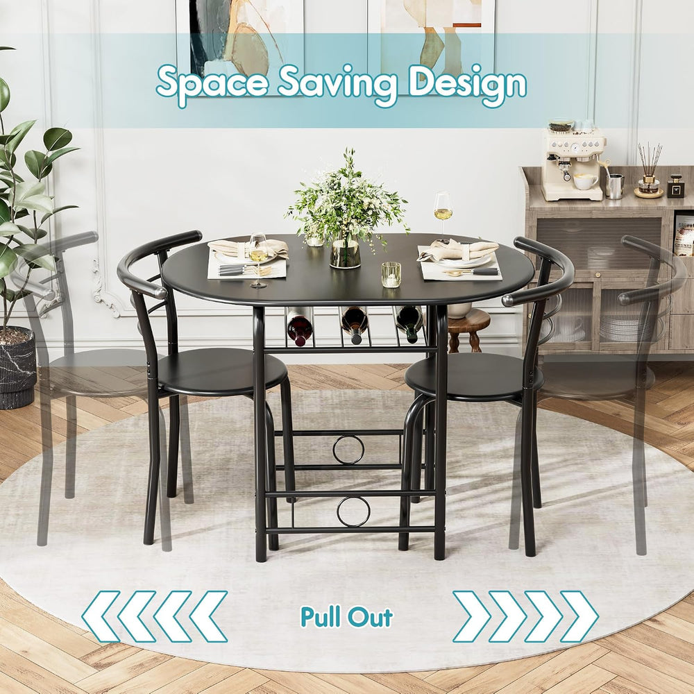 Flamaker Dining Table for 2, 3 Piece Round Table & Chair Set, Black