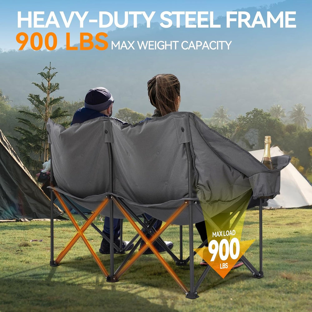 Huskfirm Padded Double Camping Chair, Heavy Duty Camping Loveseat, Grey
