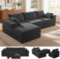 107" L-Shaped Modular Sectional Sofa with Movable Ottoman, Oversized Boneless Couch with Storage for Living Room, Corduroy Cloud Couch with High-Back Extra Deep Seats, No Assembly, Dark Grey