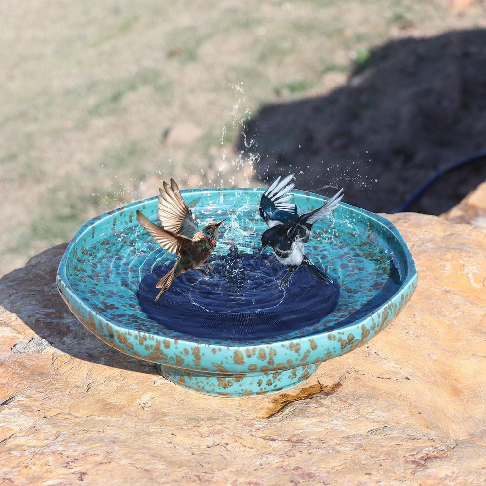 11.6" Solar Ceramic Bird Bath Bowl,Bird Bath Fountain for Outside