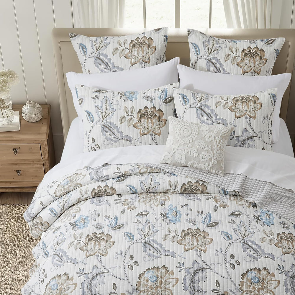 Levtex Home - Maileen Neutral Blue - Euro Sham Set of 2 - Floral - Taupe Blue...