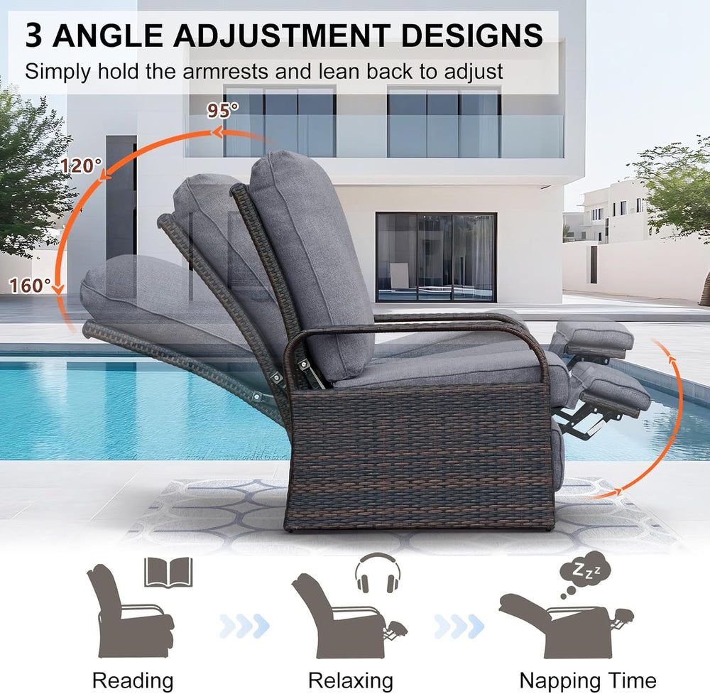 Skypatio Oversized Outdoor Recliner Chair, Adjustable Backrest All-Weather Wi...