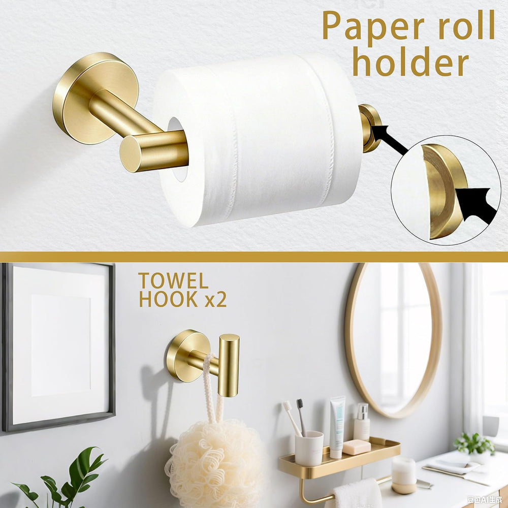 6 Pieces Brushed Gold Bathroom Hardware Accessories Set, SUS304 Stainless Ste...