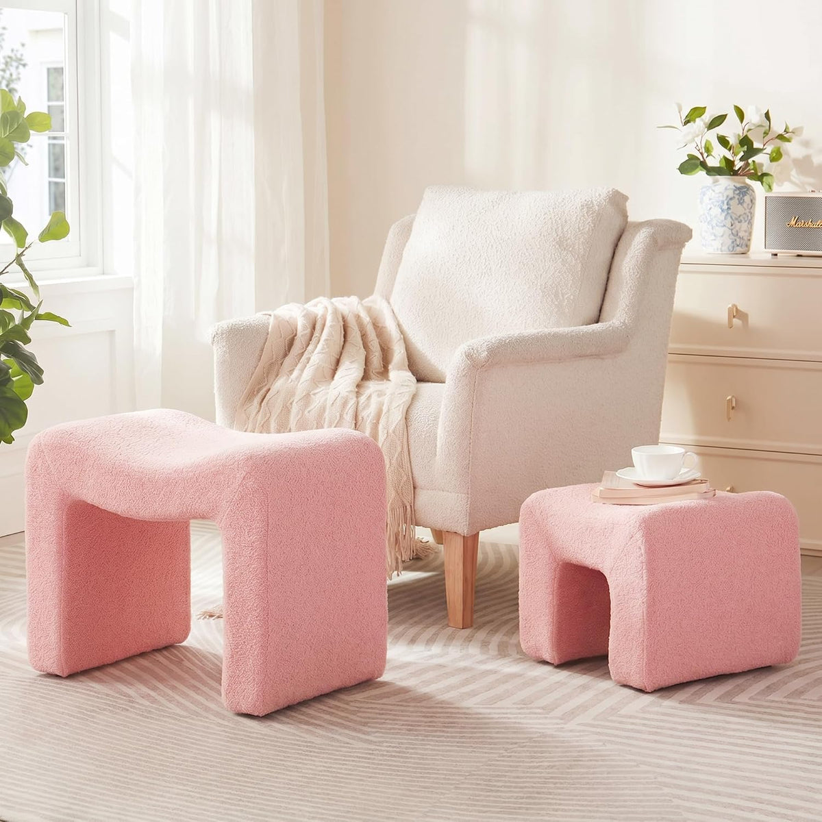 Ottoman Set of 2 Vanity Stool Chair Seating Backless