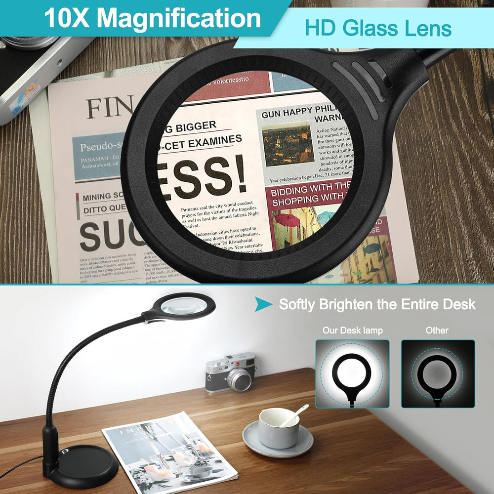 10X Magnifying Glass with Light and Clamp, 5 Color Modes Stepless Dimmable Li...
