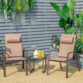 Tangkula Outdoor Bistro Set, 3 Pieces Patio Recliner Stackable Chairs with Adjustable & Folding Backrest, Removable Headrest and Tempered Glass Coffee Table Set, Patio Conversation Set (Brown)