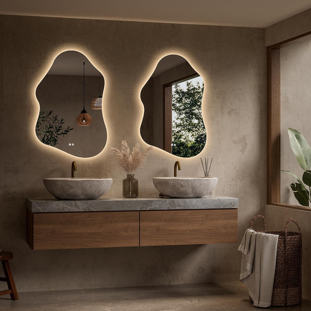 Keonjinn 24" x 36" Asymmetrical Backlit Bathroom Mirror, HD Tempere...