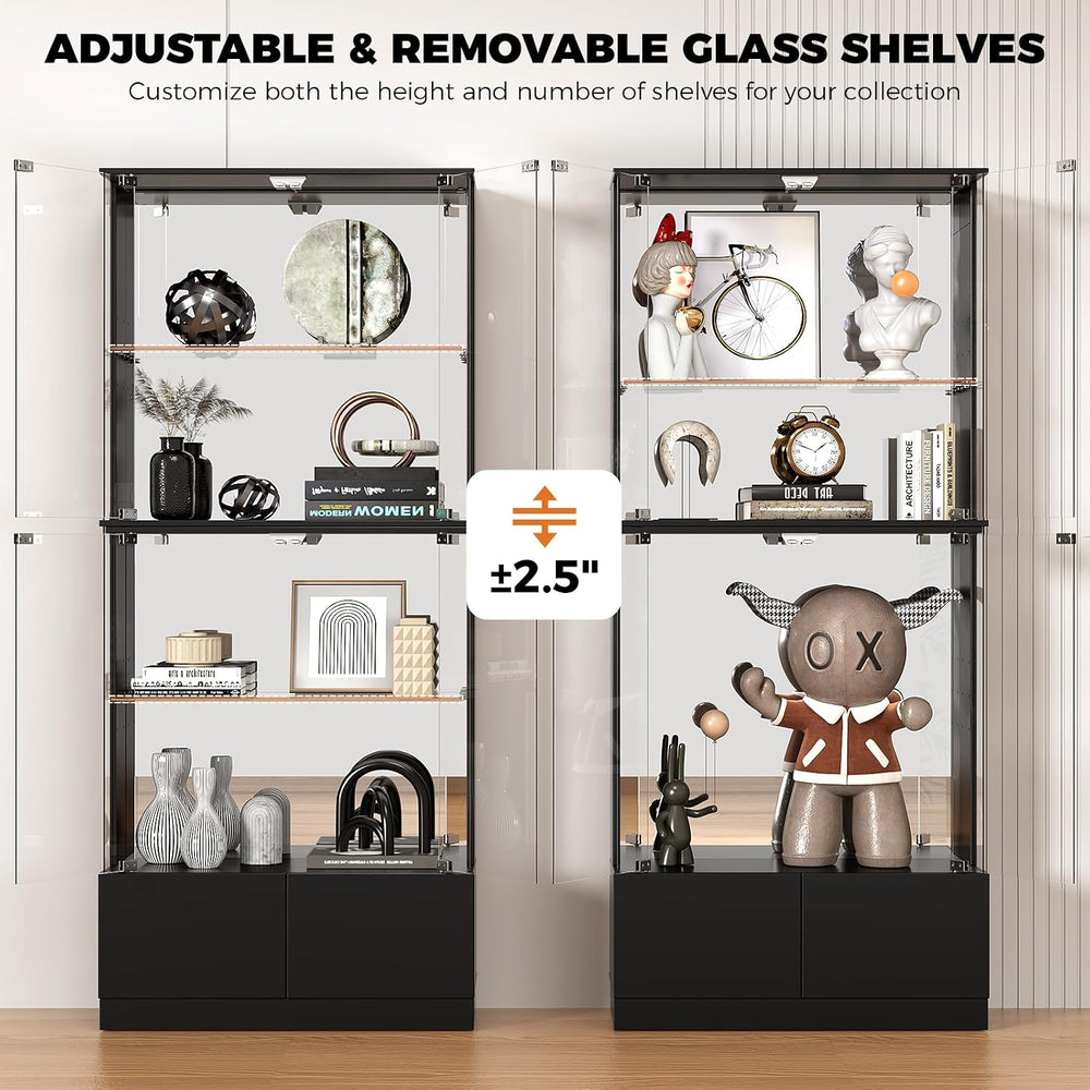 VersionTECH. RGB Display Cabinet with Glass Doors, 4-Tier Curio Cabinet