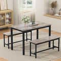 Dining Table Set for 4, 3-Piece Kitchen Table with 2 Benches, Grey