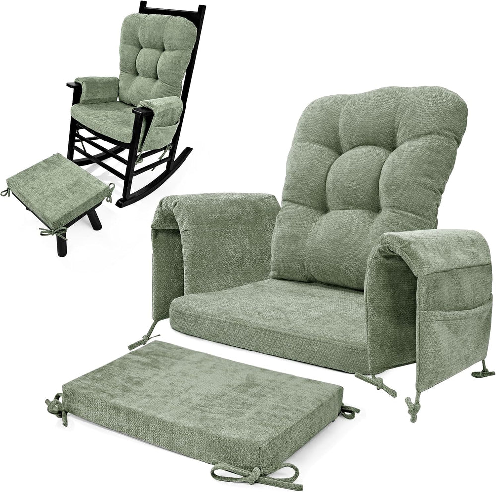 5 PCS Glider Rocker Replacement Cushions with Storage Side Pocket, Luxuriy Ch...