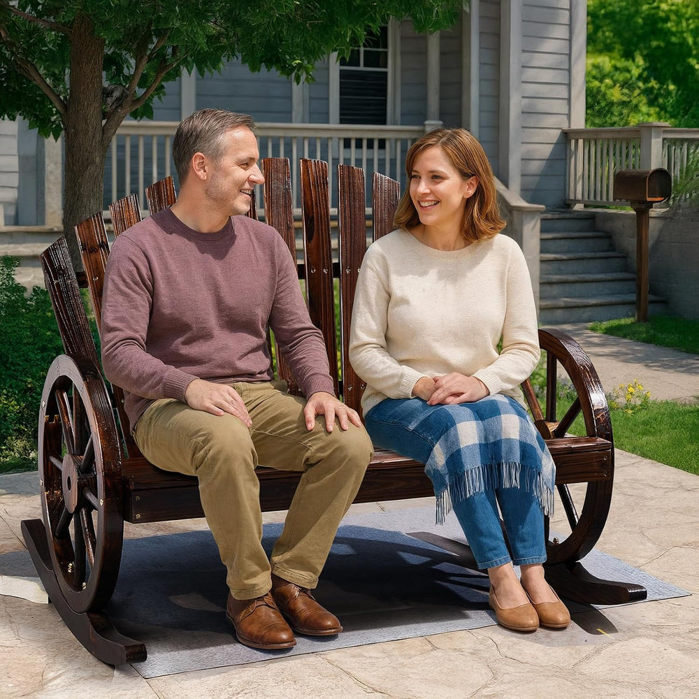 Outvita 2-Person Wood Rocking Chair, Fir Log Adirondack Rocker, Outdoor Wood ...
