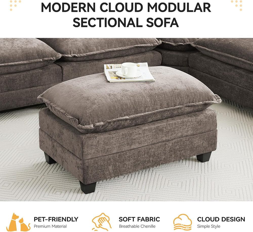35‘’ Modern Chenille Cloud Sofa Ottoman,Rectangle Ottoman for Modular Section...