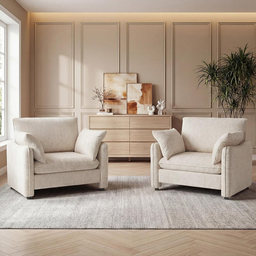 Oversized Accent Chair with Pillows for Living Room, 42.1", Beige, Chenille