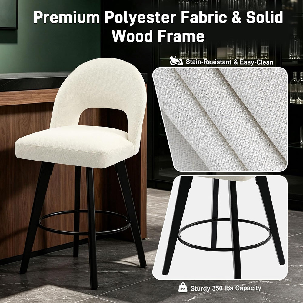 Counter Height Bar Stools Set of 2, Swivel Upholstered Bar Chairs