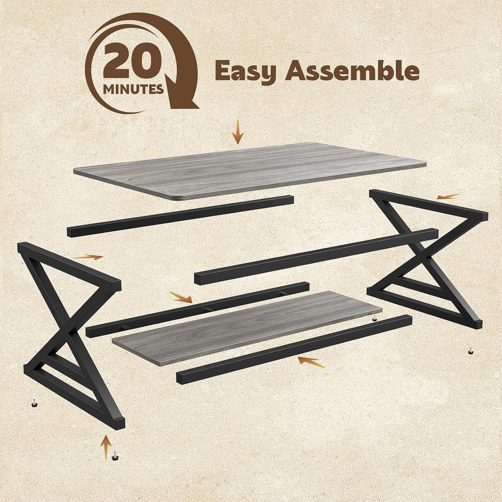 47" Coffee Table for Living Room, 2-Tier Rectangle, Grey Oak