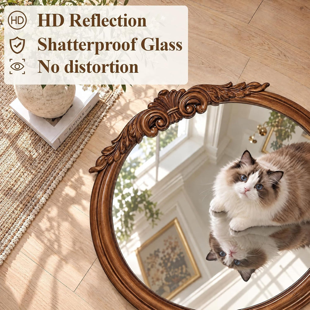 30 Inch Rustic Wall Mirror with Solid Wood Walnut Light Brown