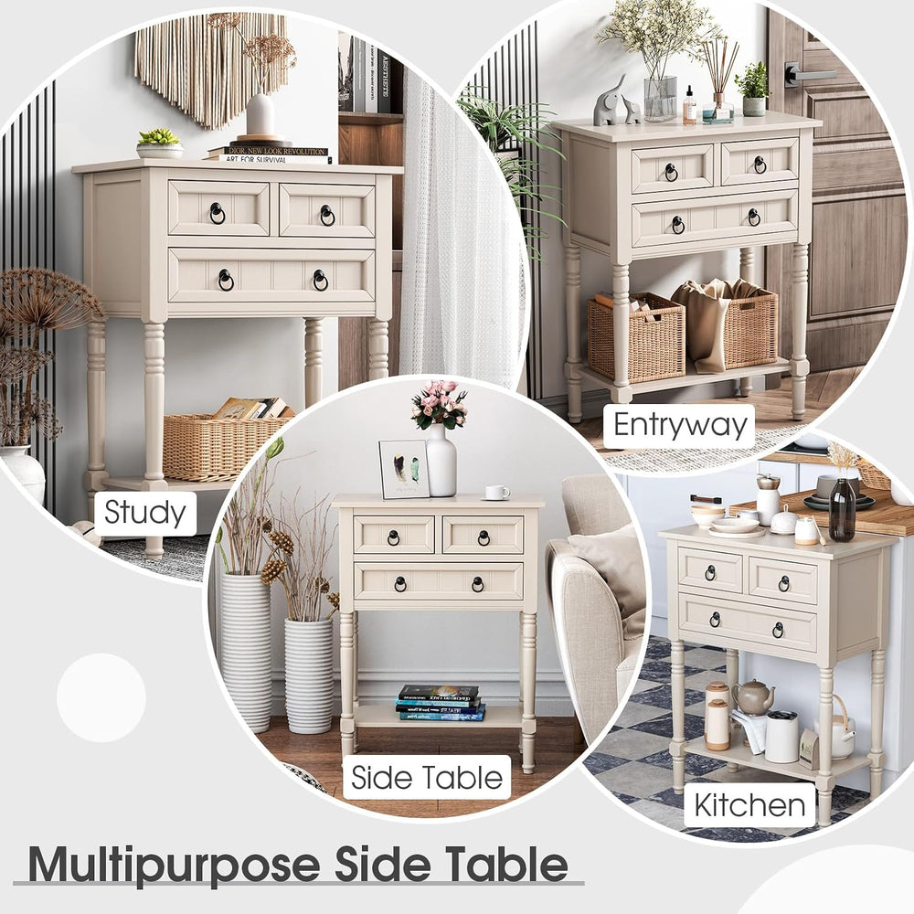 GIANTEX Rustic Small Console Table Entryway Table with Storage, Beige