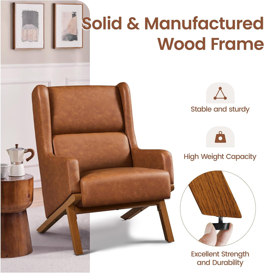 Yaheetech Accent Chair, Mid-Century Armchair with High Backrest, Brown