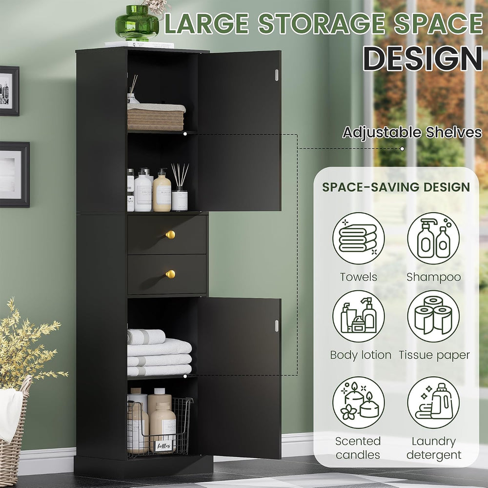Tall Bathroom Storage Cabinet with 2 Drawers, Farmhouse Narrow Storage Cabine...
