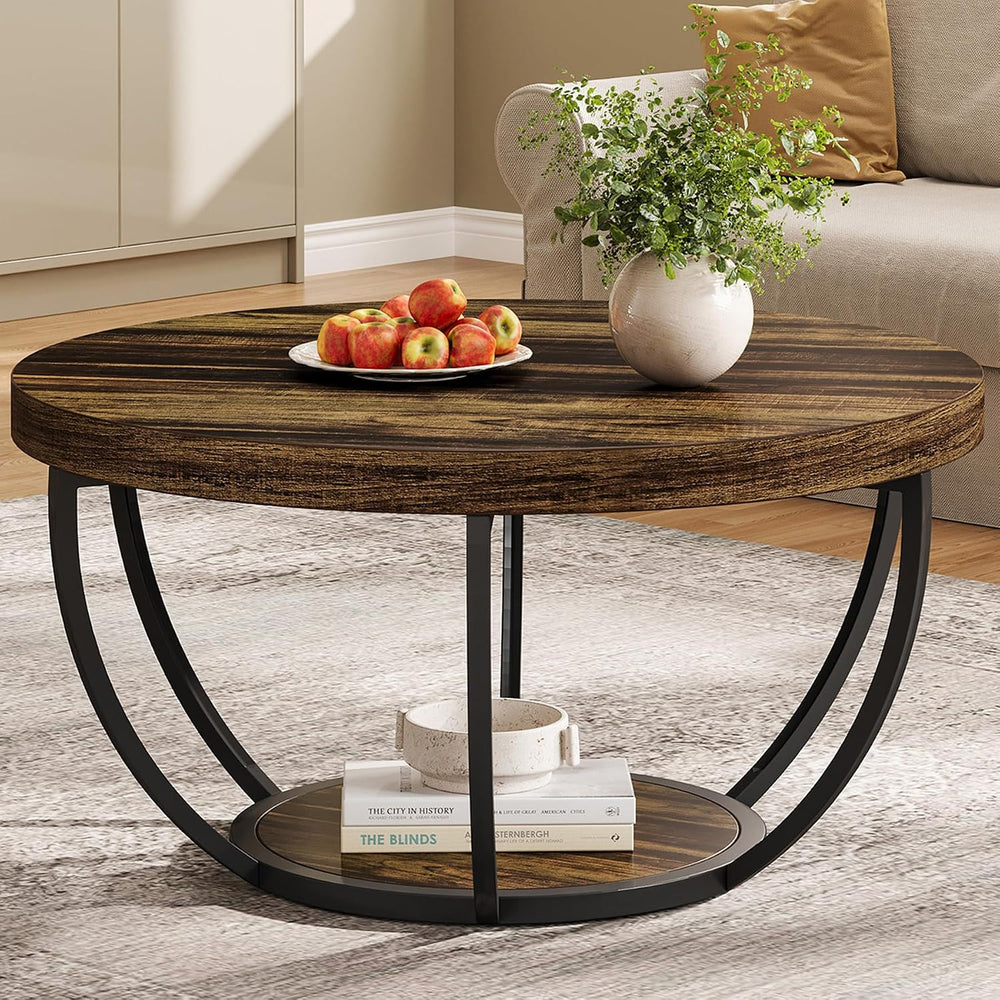 Tribesigns Round Coffee Table with Storage, 31.7" Living Room Table