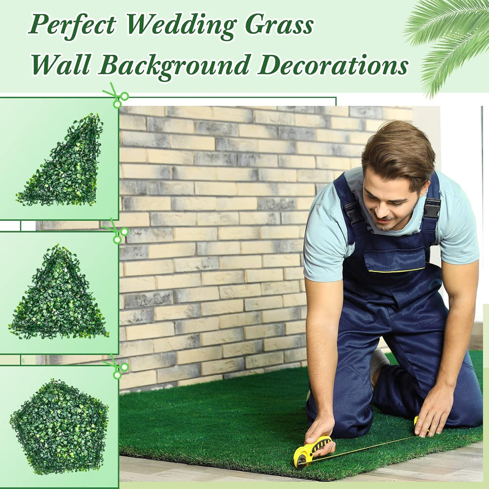 Crowye 48 Pcs 10 x 10 Inch Grass Wall Panel, Artificial Boxwood Wall Panels