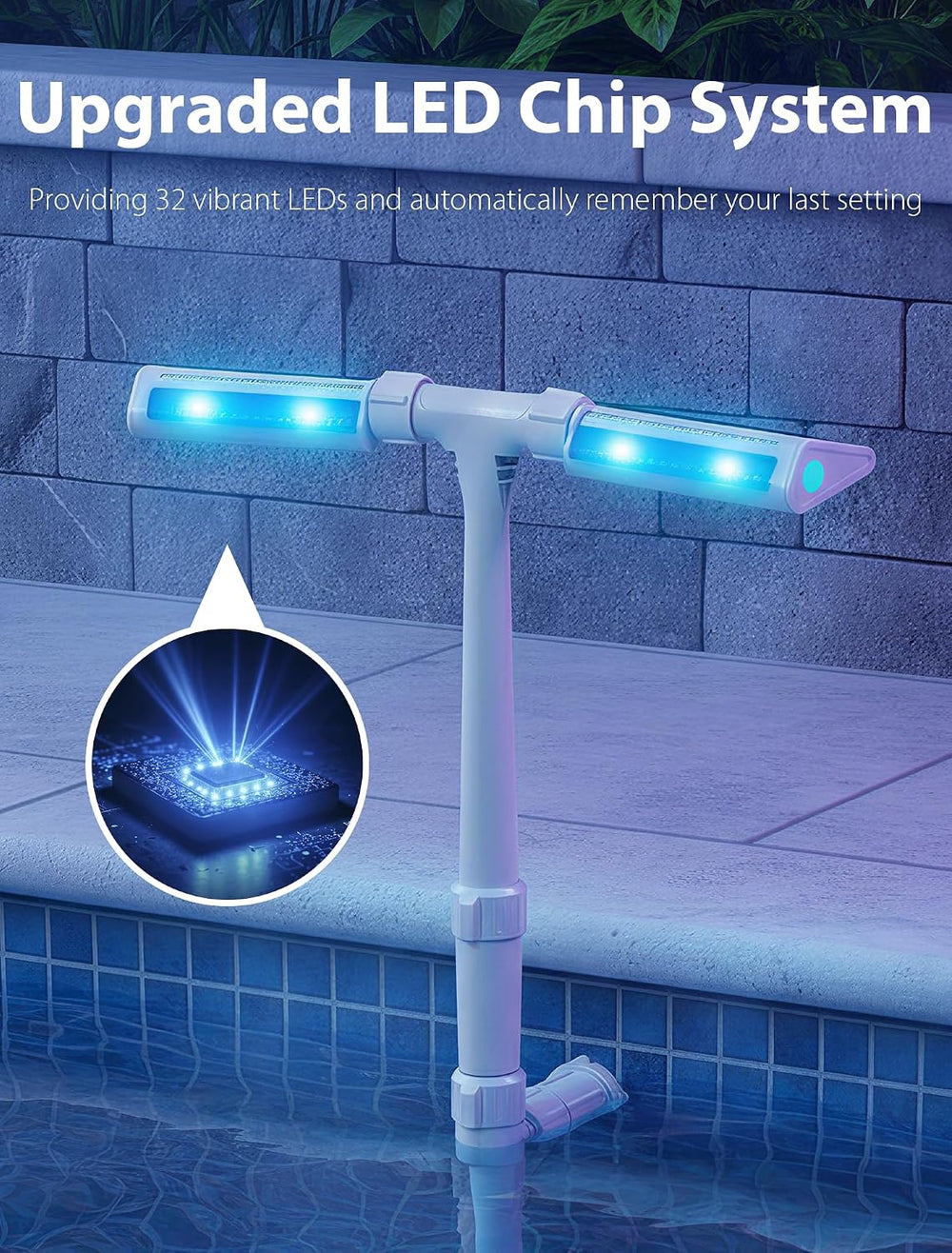 Solar Pool Fountain with Lights for Above & Inground Pools, White