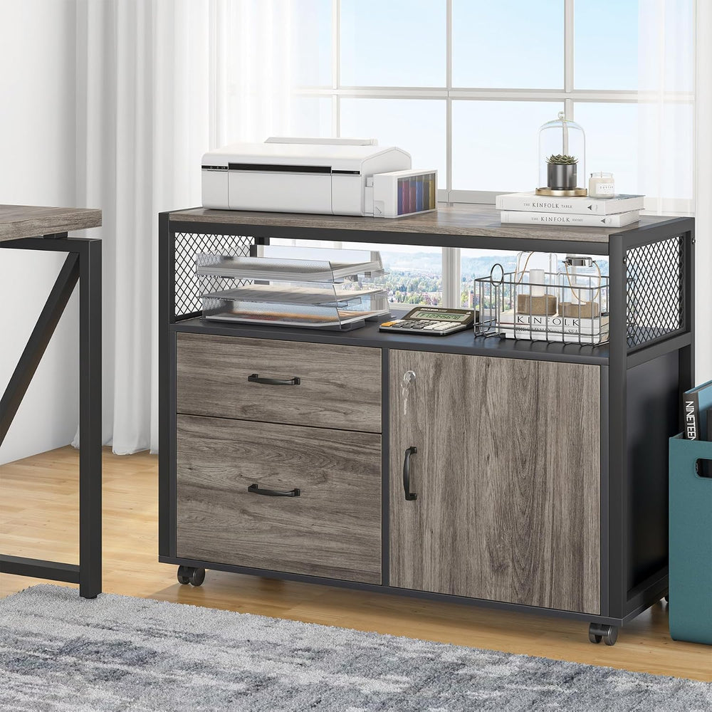 Tribesigns Grey Executive Desk with Cabinet, 55" L Shaped Computer Desk ...