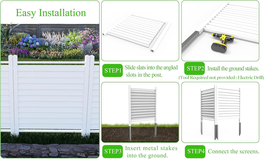 36" W X 45" H Reinforced White Vinyl Privacy Fence, Double Windproo...