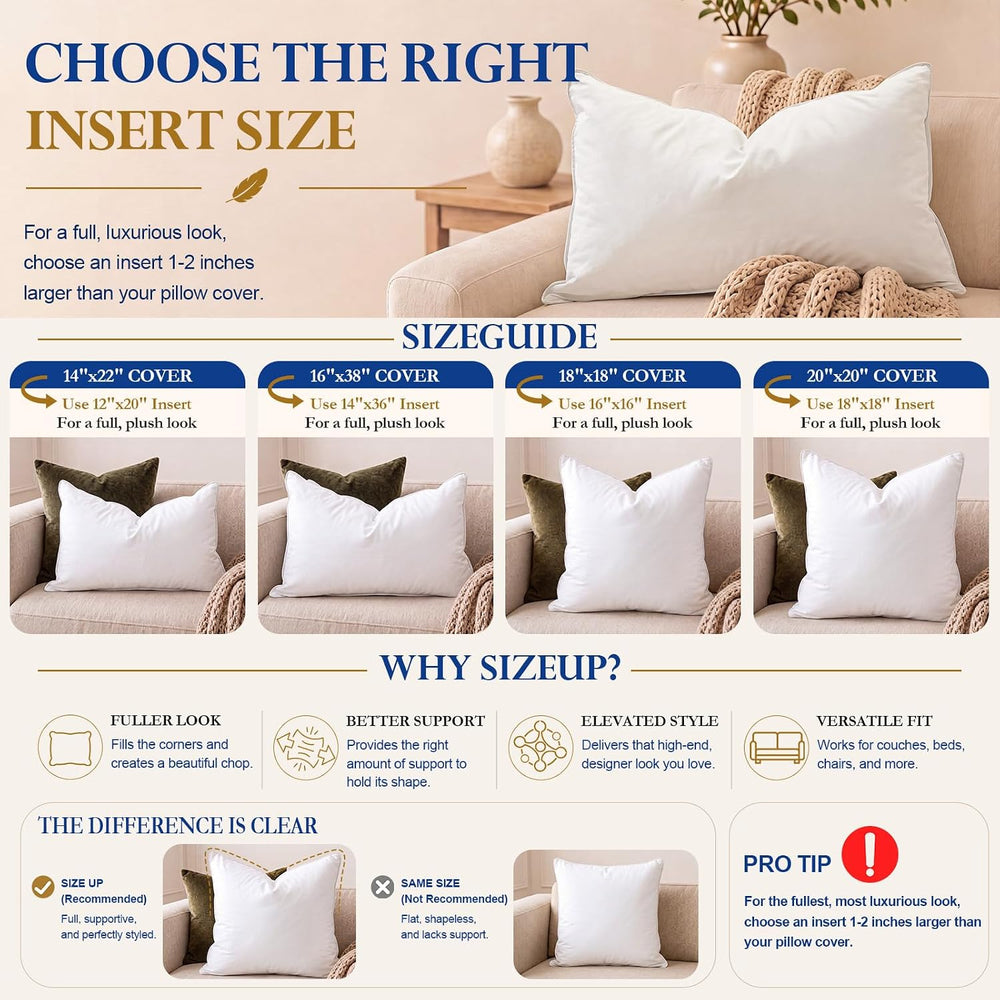BETU 16x16 Pillow Inserts,Set of 2 Feather Down Throw Pillows for Couch Bed