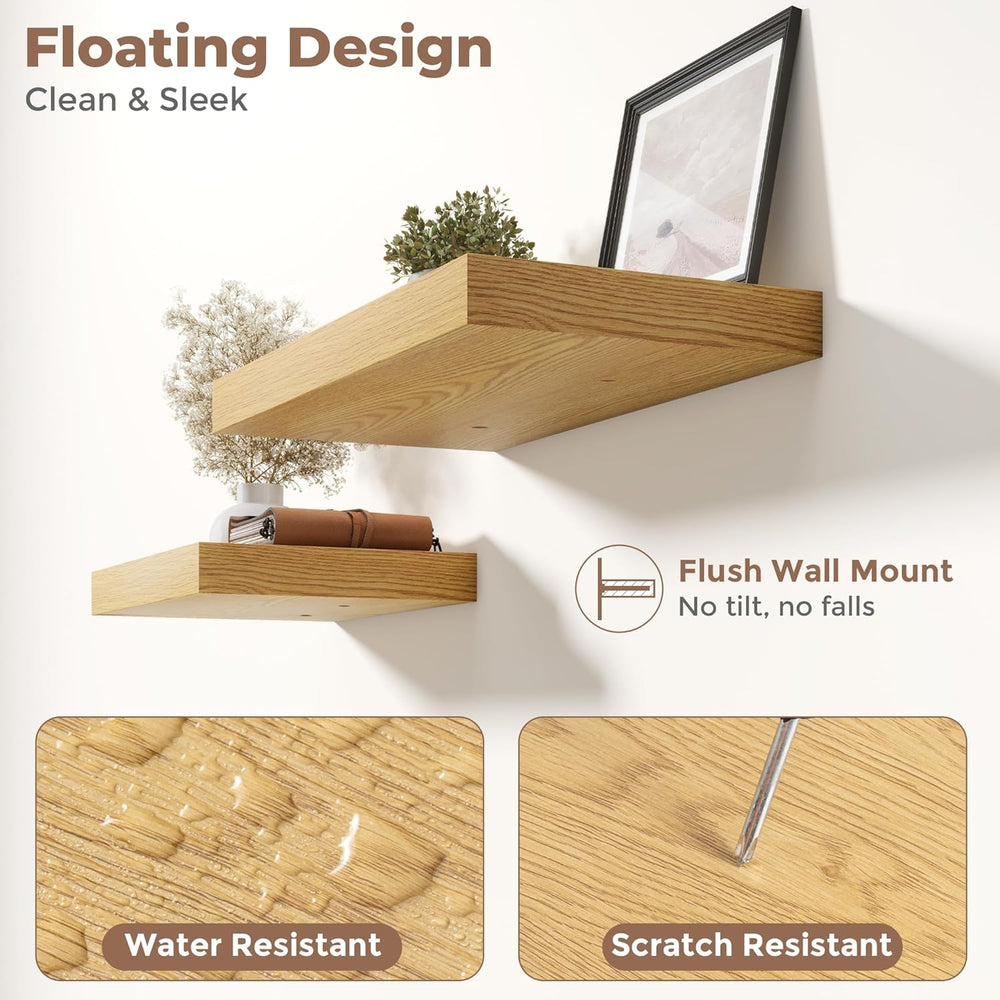 55 Inch Floating Shelves for Wall 2 Pack, 12"D Wood Grain Bathroom Shelves