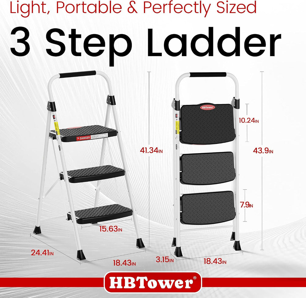 HBTower Step Ladder, Folding Step Stool with Wide Anti-Slip Pedal