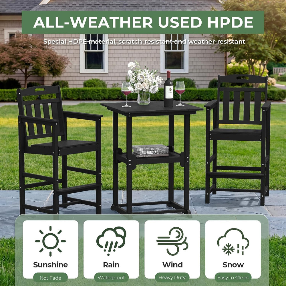 Outdoor Bistro Bar Set, Patio High Top Table and Bar Height Tall Adirondack C...