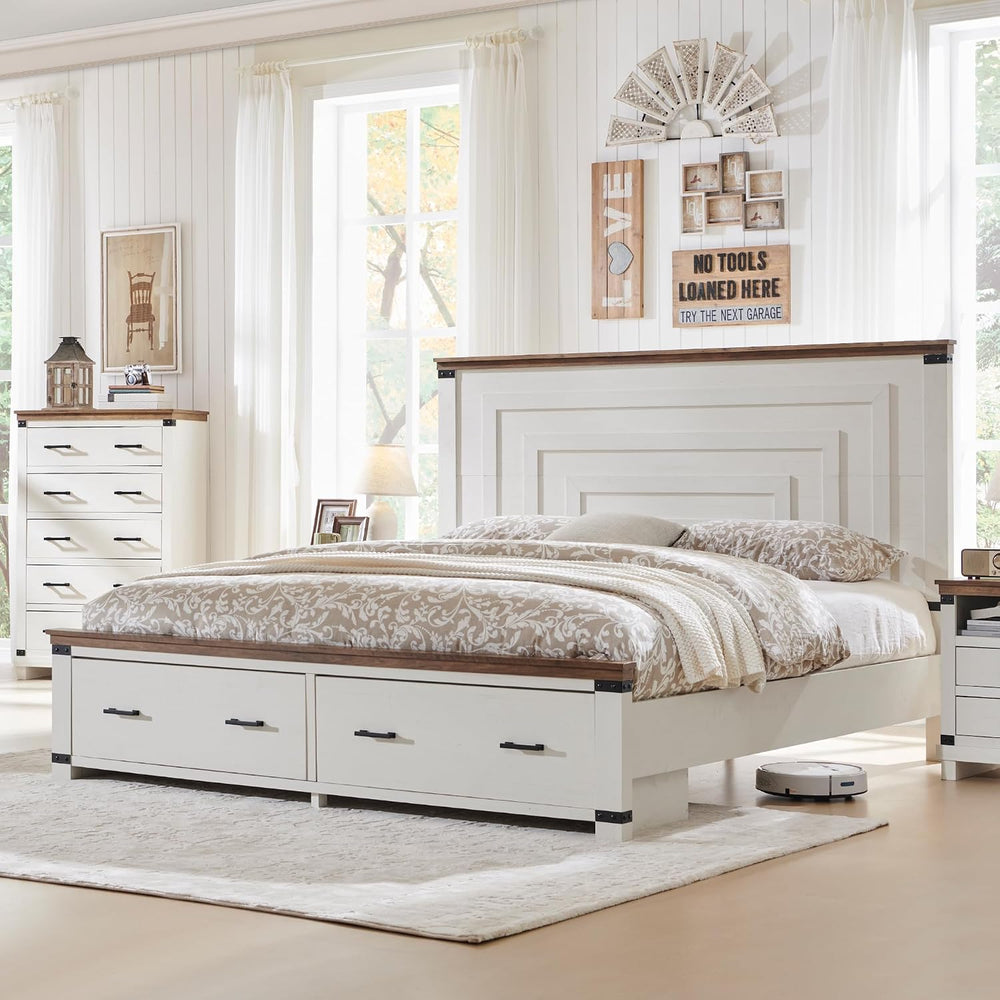 RedLemon 54" Farmhouse King Bed Frame with headboard, Antique White