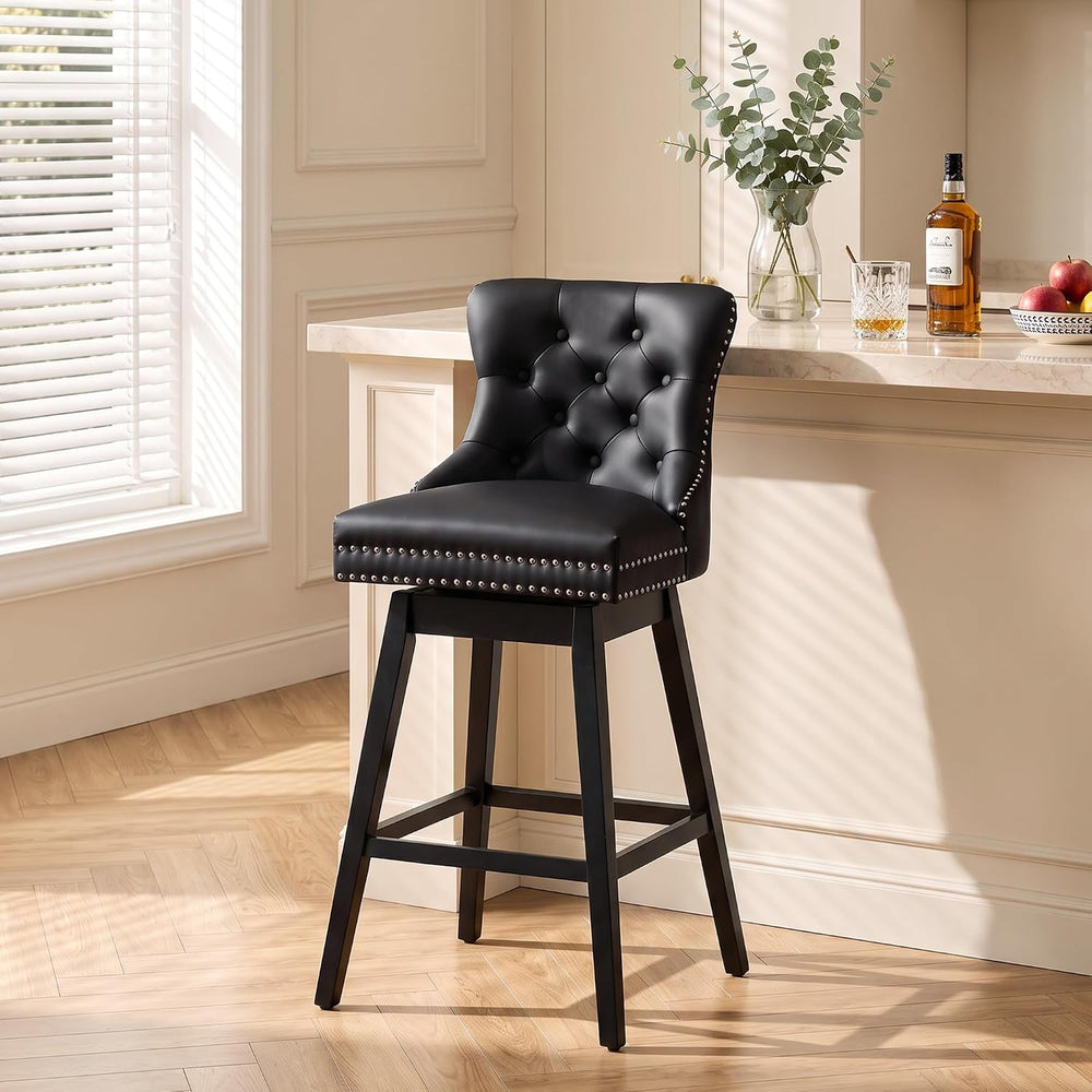 Black Swivel Bar Stools Set of 2, 30 Inch Counter Height Chairs