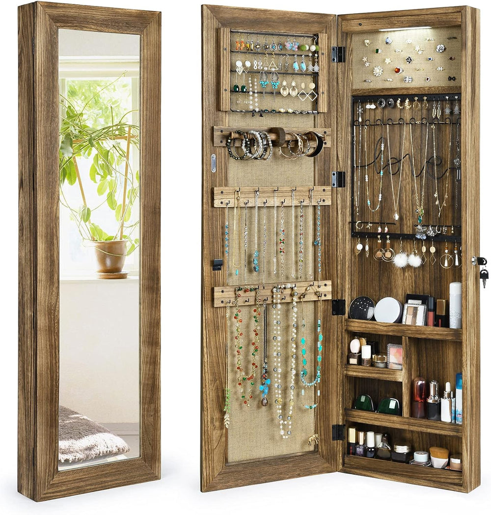 SRIWATANA Jewelry Cabinet with Mirror, Lockable Door, Carbonized Black