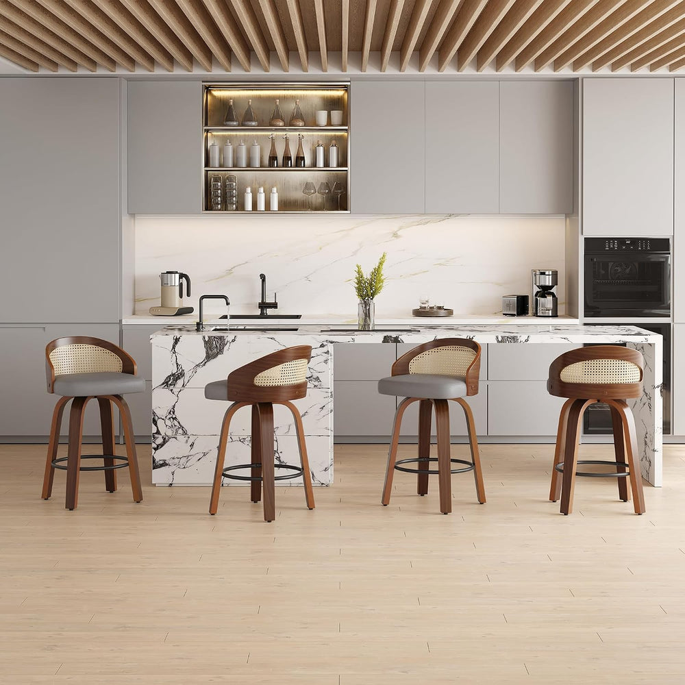 Soohow Swivel Bar Stools Set of 2, Upholstered Barstools with Rattan Back, Fo...