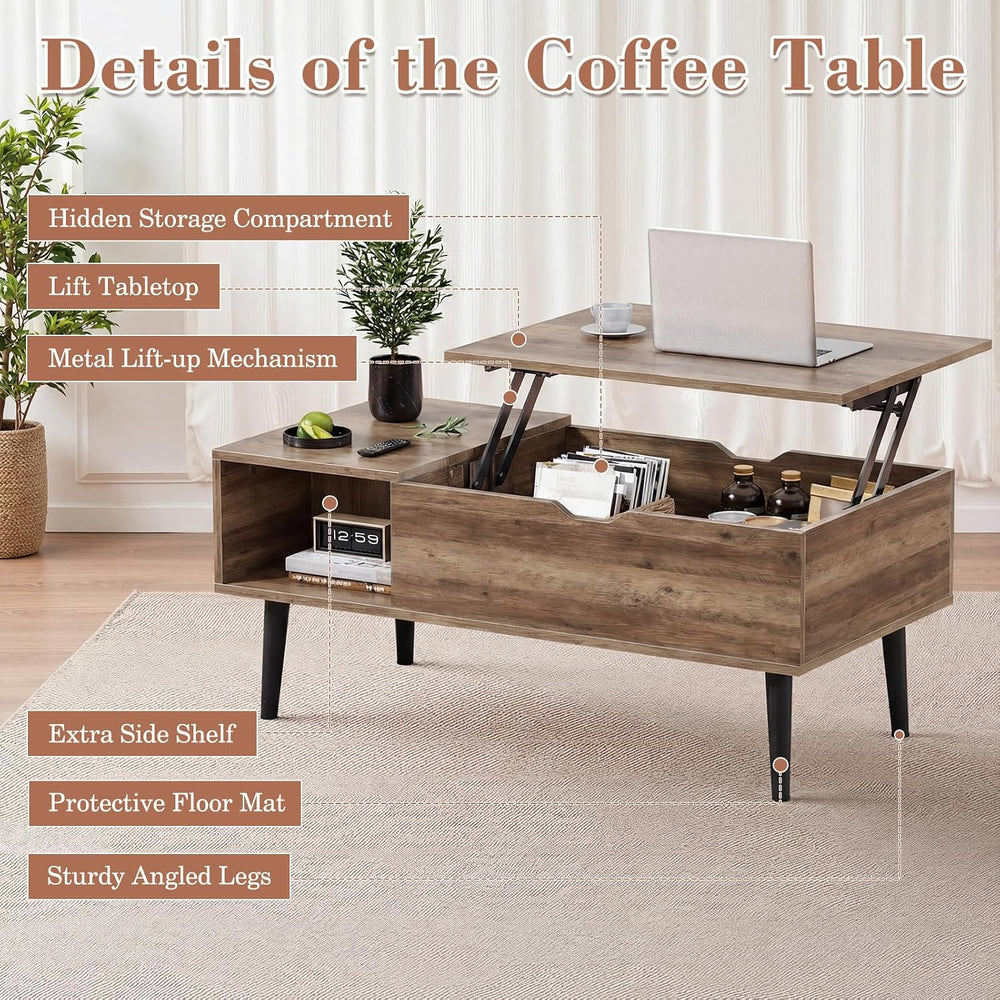 OLIXIS Lift Top Coffee Table, Wood Coffee Table for Living Room Home Grey