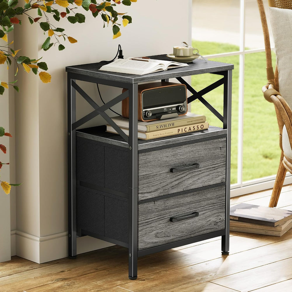 Huuger Night Stand with Charger Station, USB-C Port, End Table