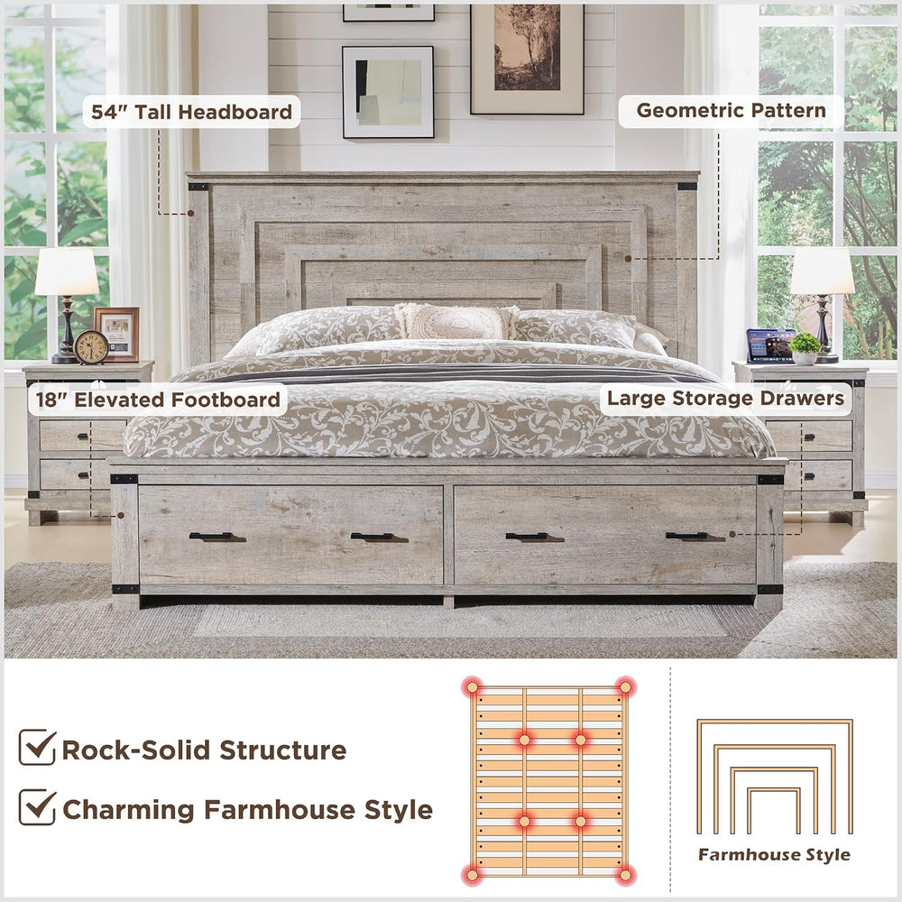 RedLemon 54" Farmhouse King Bed Frame with headboard, Light Rustic Oak