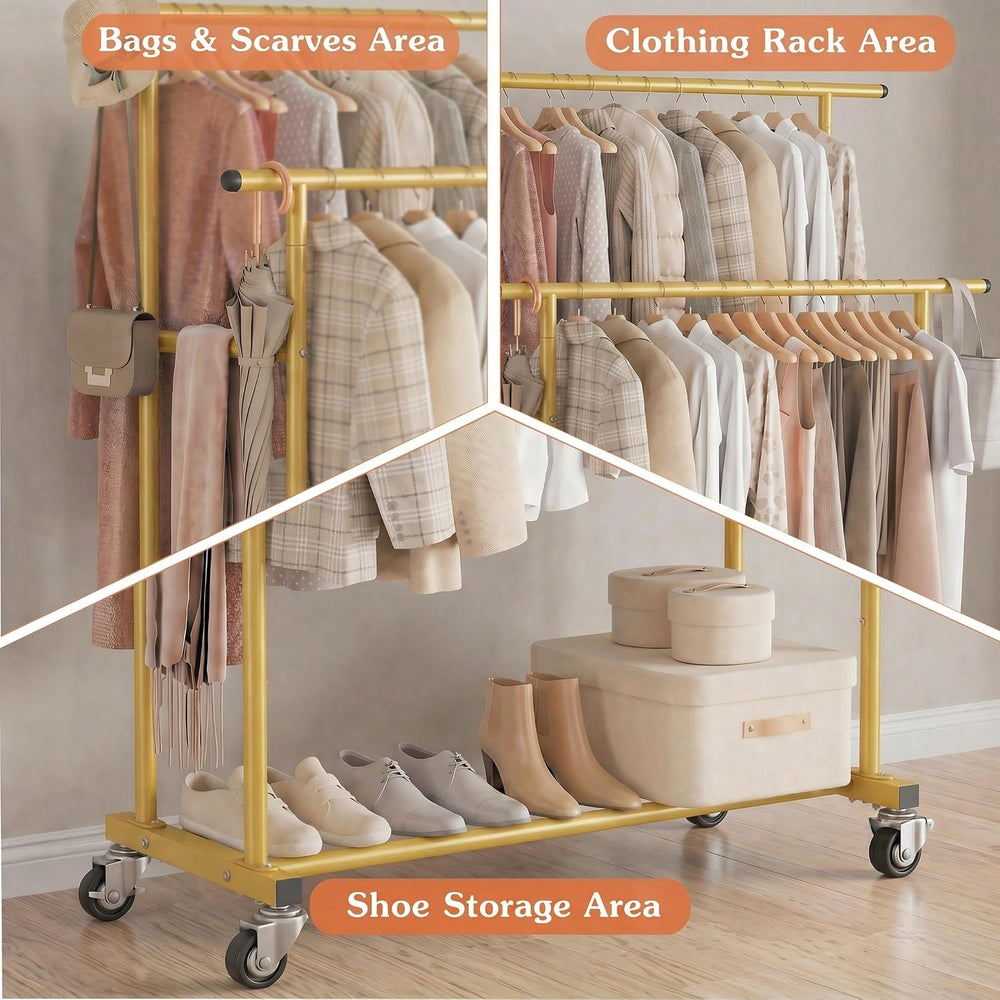 Calmootey Rolling Garment Rack, Sturdy Clothes Organizer for Bedroom