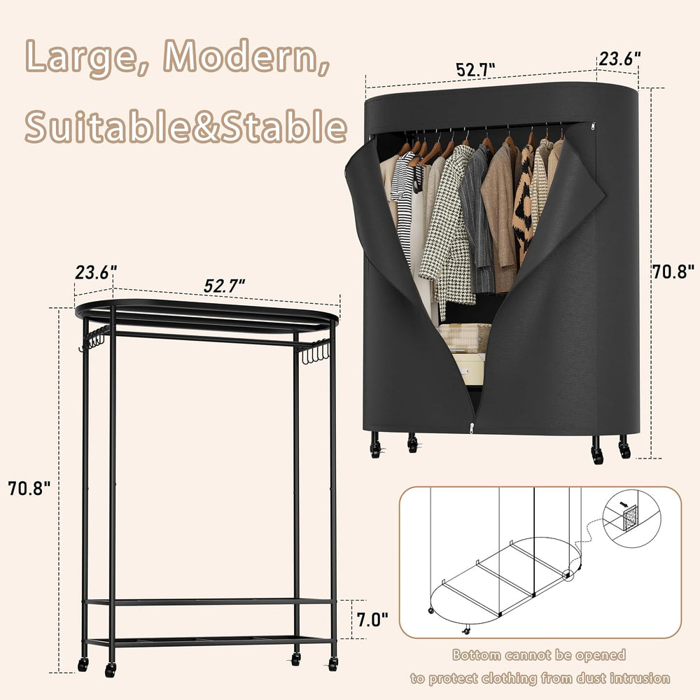 BACEKOLL Clothes Rack with Cover Heavy Duty Rolling Portable Closet 380LBS