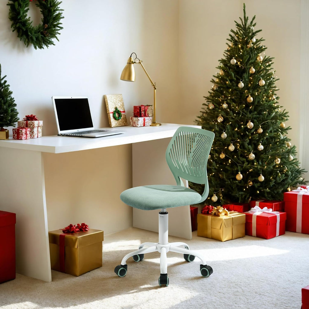 Armless Home Office Desk Chair, Colorful Task Chair with Soft Mesh Padded Cushion, Height Adjustable Swivel Study Computer Chair for for Girls Boys Teens (Green-1, 1PC)