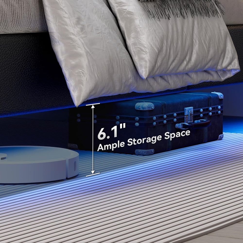 IMMERSTABLE Full Size Floating Bed Frame with LED Lights, Upholstered Platfor...